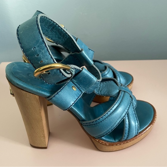 New Chloe Wood Chunky High Heel Leather Sandals with dust bag Size 40.5 - Picture 8 of 9